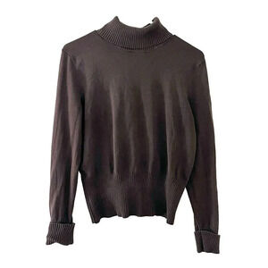 Nygard Collection Women Brown Silk Ribbed Pullover Sweater M Turtleneck Knit